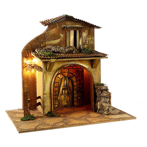 Stable with cork canopy, Neapolitan nativity scene 40x45x30 cm statues 8-10 cm 3