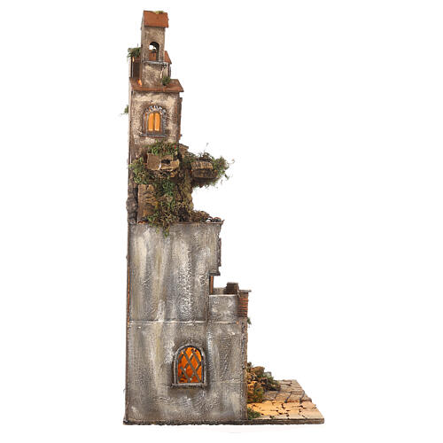 Neapolitan Nativity Scene of 18th century with bell tower 85x40x40 cm for characters of 8-10 cm 6