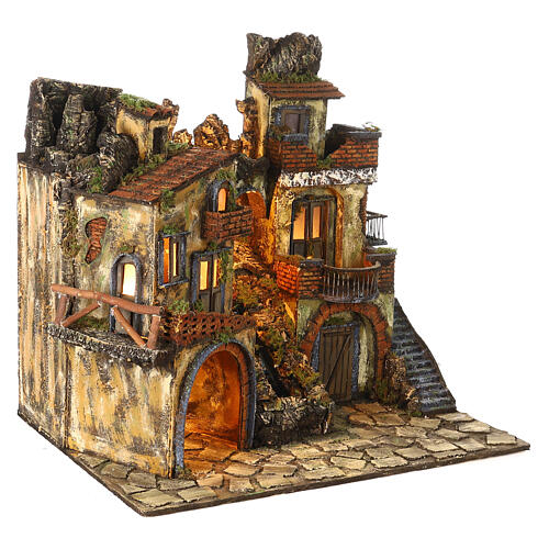 Szopka neapolitańska z wodospadem w stylu XVIII, 65×70×55 cm, figurki 8–10 cm 3