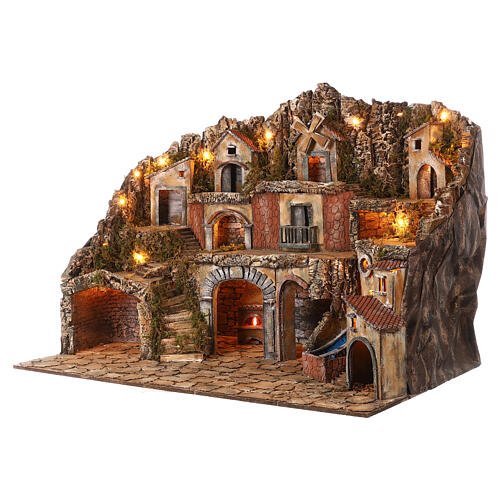 Neapolitan crib cork 60x100x50 cm, mill, fountain and oven, statues 8-10 cm 3