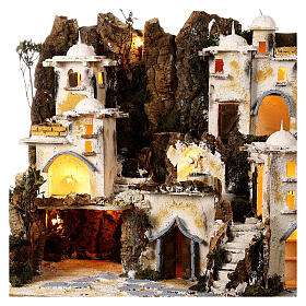 Neapolitan nativity scene with fountain in Arabic style 50x90x45 cm cork statues 8-10 cm