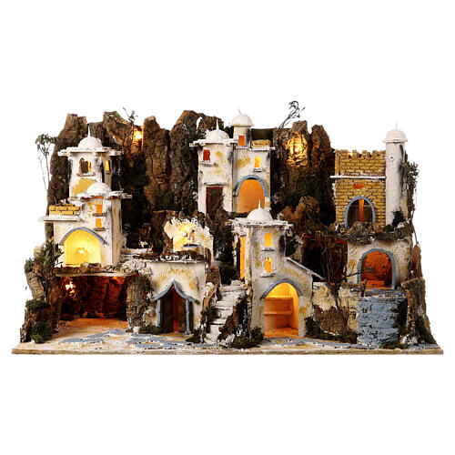 Neapolitan nativity scene with fountain in Arabic style 50x90x45 cm cork statues 8-10 cm 1