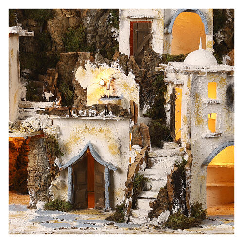 Neapolitan nativity scene with fountain in Arabic style 50x90x45 cm cork statues 8-10 cm 4