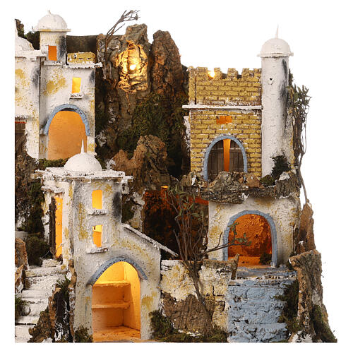 Neapolitan nativity scene with fountain in Arabic style 50x90x45 cm cork statues 8-10 cm 6