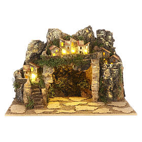 Belén napolitano corcho y madera 30x45x30 cm estatuas 8-10 cm