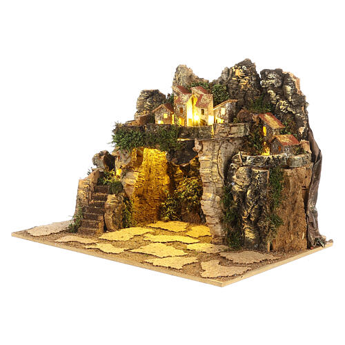 Presepe napoletano sughero e legno 30x45x30 cm statue 8-10 cm 2