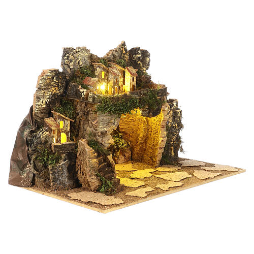 Presepe napoletano sughero e legno 30x45x30 cm statue 8-10 cm 3
