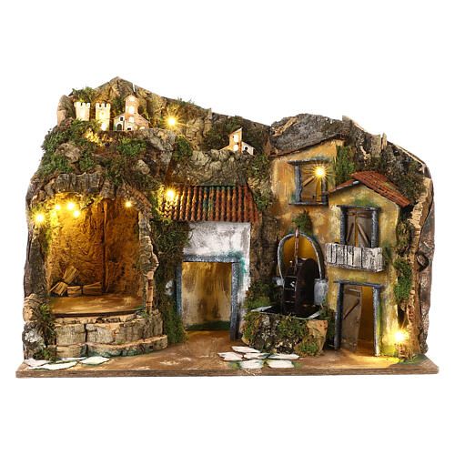 Neapolitan Nativity Scene with mill, 45x60x35 cm, for 10 cm characters 1