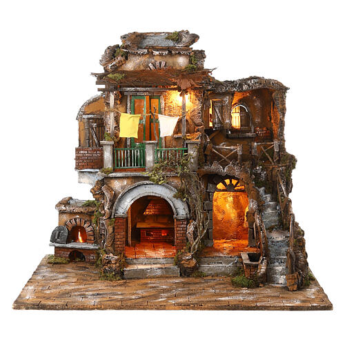 Village 75x85x65 cm 1800s style Neapolitan nativity scene 10 cm with oven 1