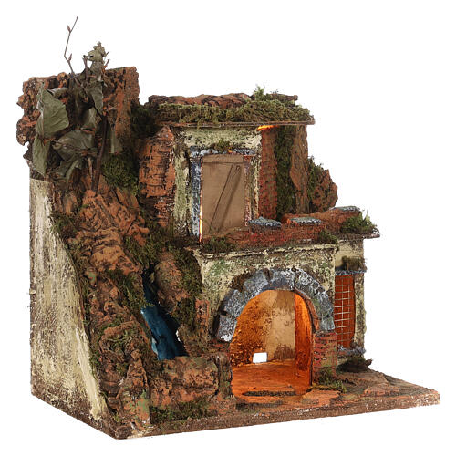 Szopka neapolitańska 10–12 cm 30×30×20 cm z wodospadem 3