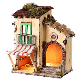 Casa con tenda 40x35x25 cm presepe napoletano 10-12 cm