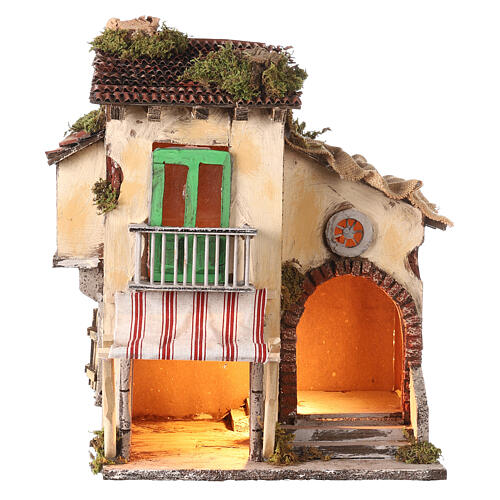 House with curtain 40x35x25 cm Neapolitan nativity 10-12 cm 1
