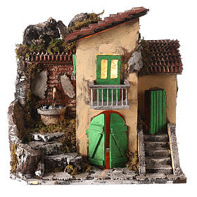 Haus mit Springbrunnen 30x30x20 cm Neapolitanische Krippe, 10-12 cm