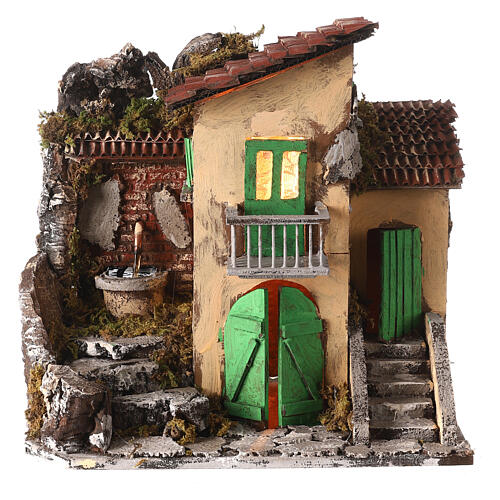 Maison avec fontaine 30x30x20 cm crèche napolitaine 10-12 cm 1