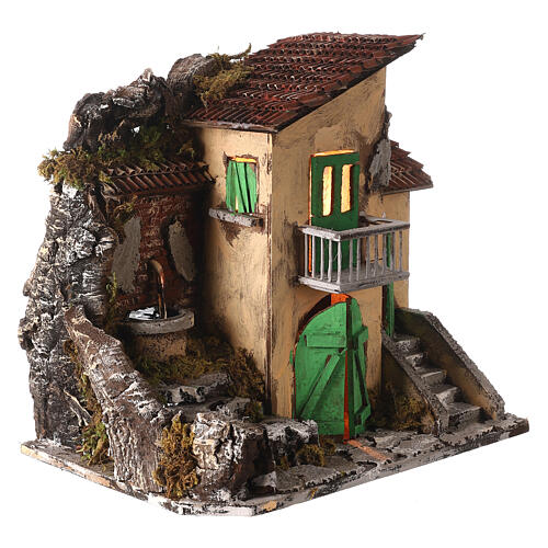 Maison avec fontaine 30x30x20 cm crèche napolitaine 10-12 cm 3