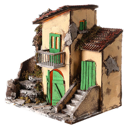 House with fountain 30x30x20 cm Neapolitan nativity 10-12 cm 2