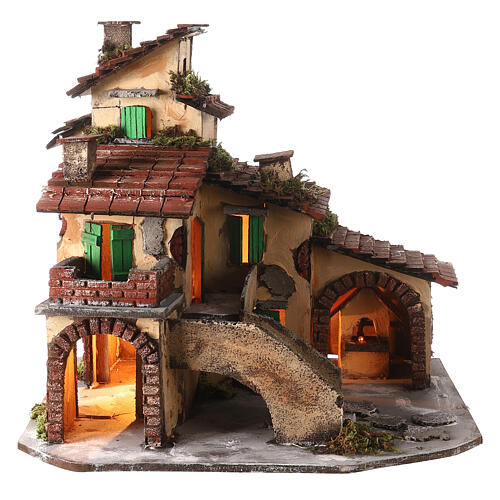 Rustic house landscape 40x40x30 cm Neapolitan nativity 10-12 cm oven 1