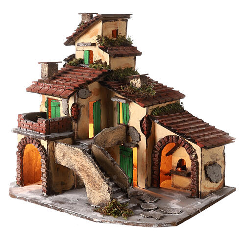 Rustic house landscape 40x40x30 cm Neapolitan nativity 10-12 cm oven 2