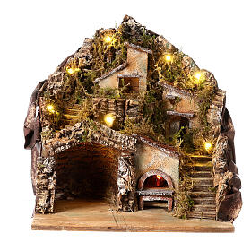 Rustic landscape with houses and oven 40x35x30 cm for 10-12 cm Neapolitan Nativity Scene