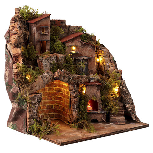 Rustic Italian village 40x35x30 cm with oven Neapolitan nativity 10-12 cm 3