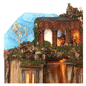Neapolitan nativity rustic village 10-12 cm with sky 75x50x40 cm