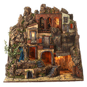 Décor crèche napolitaine de 10-12 cm avec chute d'eau 70x70x50 cm