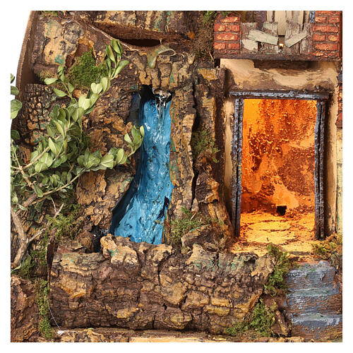 Décor crèche napolitaine de 10-12 cm avec chute d'eau 70x70x50 cm 2