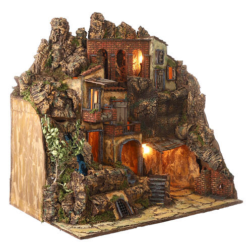 Mountainside village 70x70x50 cm waterfall animated Neapolitan nativity 10-12 cm 5