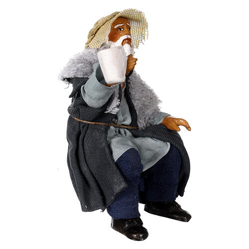 Uomo seduto con tazza presepe napoletano 13 cm 3