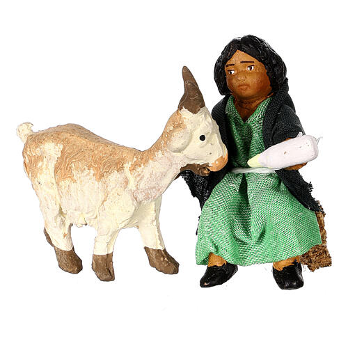 Girl feeding a goat for Neapolitan Nativity Scene of 10 cm 1