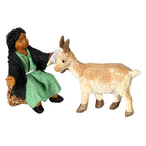 Girl feeding a goat for Neapolitan Nativity Scene of 10 cm 4