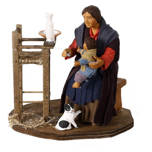 Mother feeding baby with chair Neapolitan nativity 15 cm 1