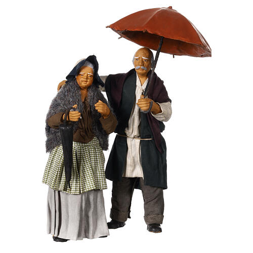 Couple personnes âgées sous parapluie crèche napolitaine 15 cm 1