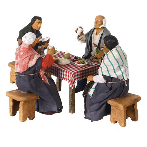 Four people at a table Neapolitan nativity 15 cm 4