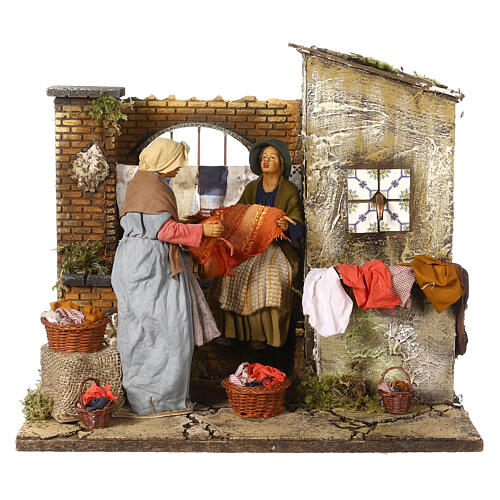Animated scene of women doing laundry with dripping clothes, Neapolitan Nativity Scene with characters of 30 cm 9