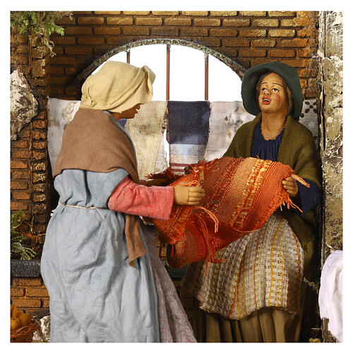 Animated scene of women doing laundry with dripping clothes, Neapolitan Nativity Scene with characters of 30 cm 10