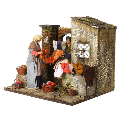 Animated scene of women doing laundry with dripping clothes, Neapolitan Nativity Scene with characters of 30 cm 13