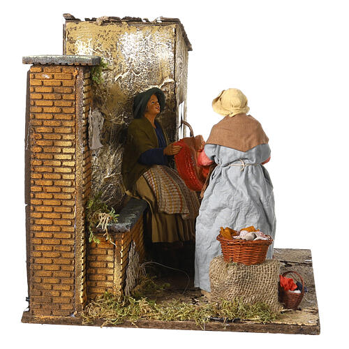 Animated scene of women doing laundry with dripping clothes, Neapolitan Nativity Scene with characters of 30 cm 15
