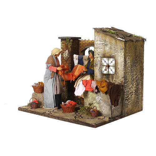 Animated scene of women doing laundry with dripping clothes, Neapolitan Nativity Scene with characters of 30 cm 5
