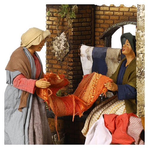 Animated scene of women doing laundry with dripping clothes, Neapolitan Nativity Scene with characters of 30 cm 6