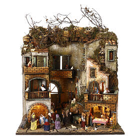 Neighborhood with fountain, Nativity and characters of 8 cm for Neapolitan Nativity Scene 60x50x40 cm