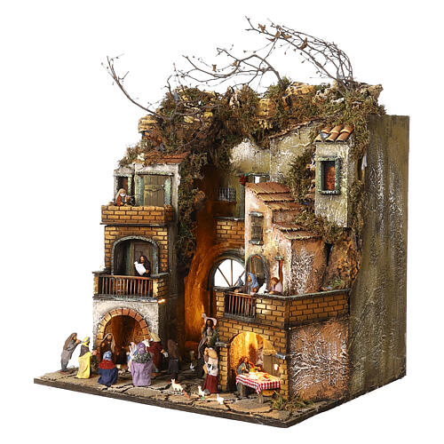 Neighborhood with fountain, Nativity and characters of 8 cm for Neapolitan Nativity Scene 60x50x40 cm 4