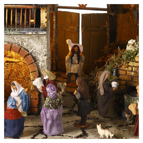 Village nativity scene with shepherds fountain 8 cm Nativity 60x50x40 cm 3