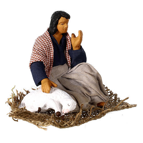 Frau mit Lamm Neapolitanische Weihnachtskrippe, 13 cm 3