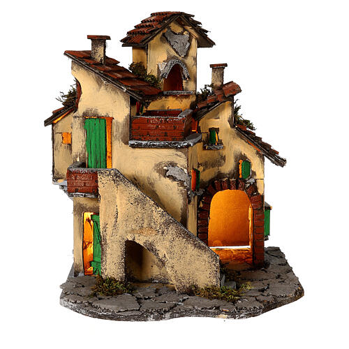 Casa iluminada 35x30x30 cm para presépio napolitano com figuras de 8-10 cm 1