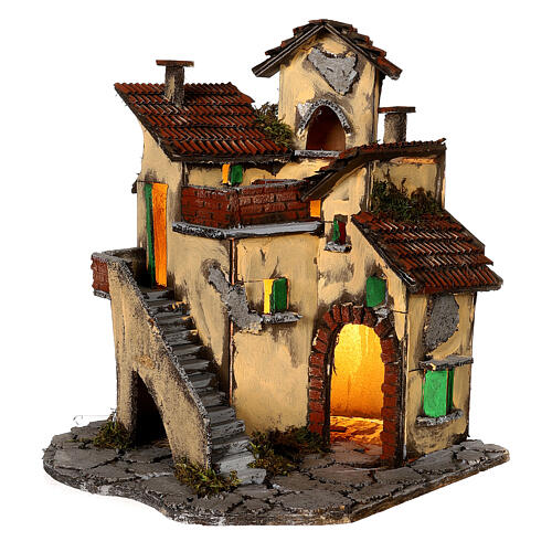 Casa iluminada 35x30x30 cm para presépio napolitano com figuras de 8-10 cm 2