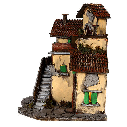 Casa iluminada 35x30x30 cm para presépio napolitano com figuras de 8-10 cm 3