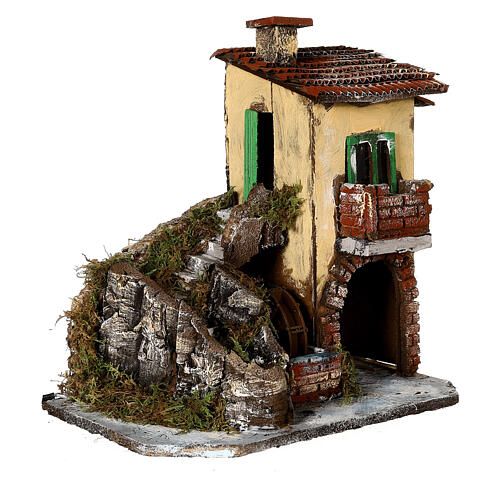 House with water mill Neapolitan nativity scene 8-10 cm 30x30x20 cm 3