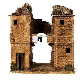 Dorfhaus mit Wäsche in Bewegung neapolitanische Krippe 8-10 cm, 40x35x25 cm