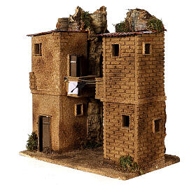 Dorfhaus mit Wäsche in Bewegung neapolitanische Krippe 8-10 cm, 40x35x25 cm
